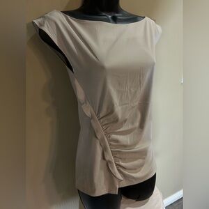 Armani Exchange Tan Cream Asymmetrical Ruched Tank Top